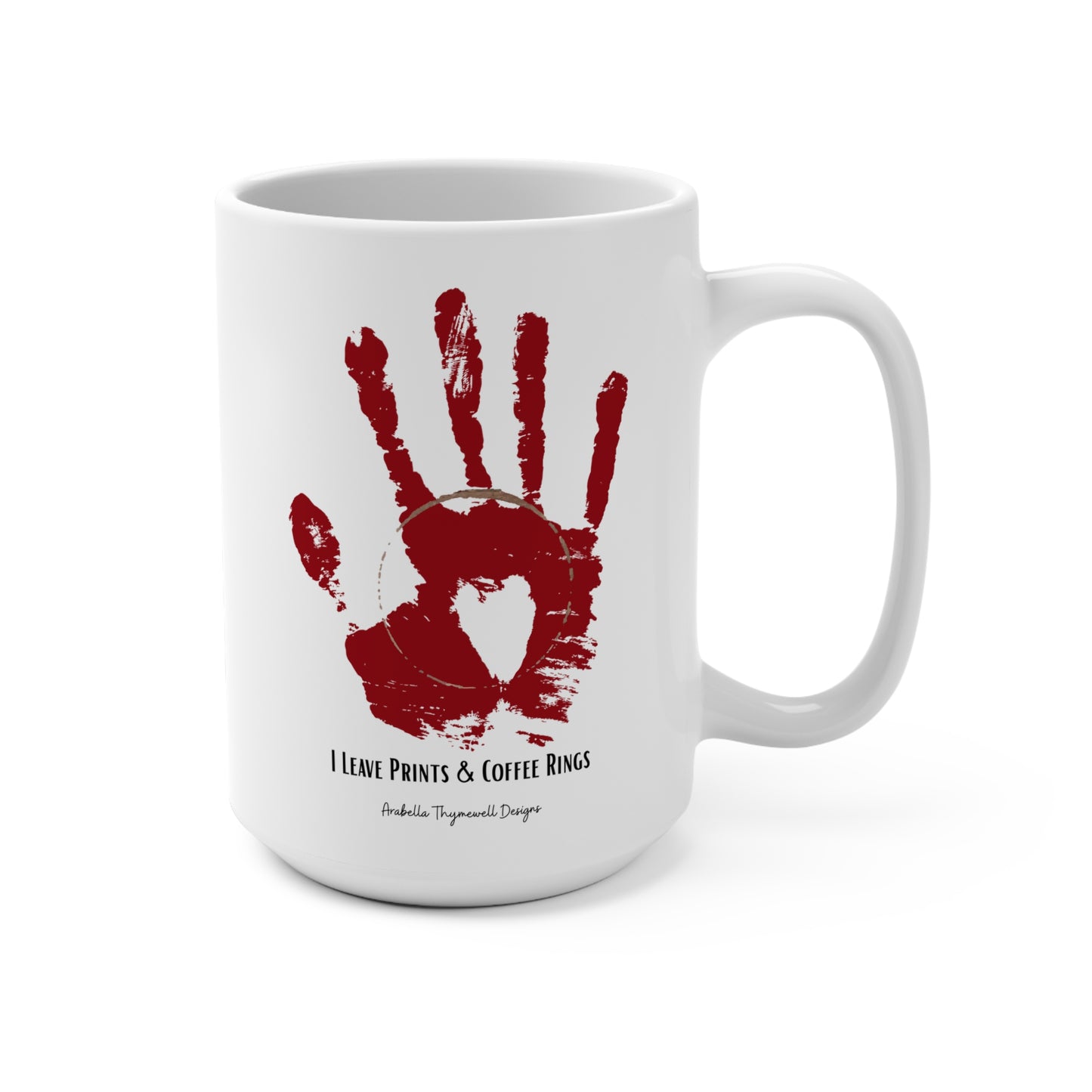 I Leave Prints & Coffee Rings Mug – 15oz Creative Handprint Coffee Cup
