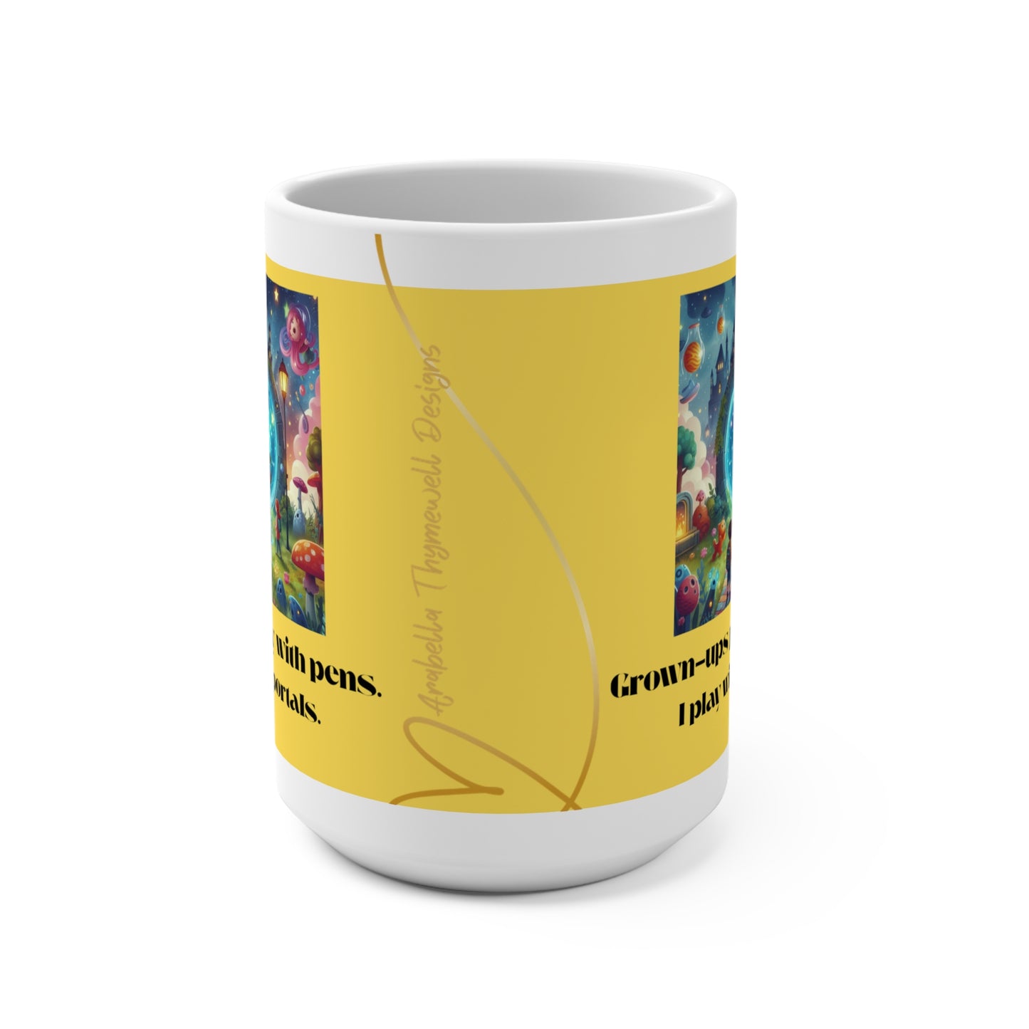 Whimsical Portal Mug, Grown-Ups Play with Pens, Unique Coffee Cup, Fantasy Drinkware, Fun Gift for Artists, Dreamy Decor